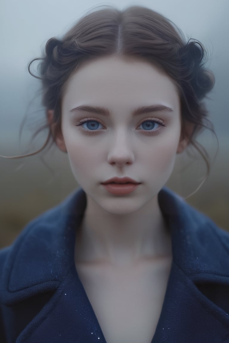 “Out of focus photorealistic portrait of a beautiful!!! aesthetic!!! pale young woman by sarah moon, short_elven_ears, night_blue_coat, field of stars, very blurry, translucent white skin, foggy, kodak film, ultra realistic face, photorealistic effect, 8k, perfetc eyes, perfect edges, perfetc body and hair ultra realistic, hair with great details, face photorealistic, perfect face, perfect anatomy, clouds, fog, smoke, cloud”