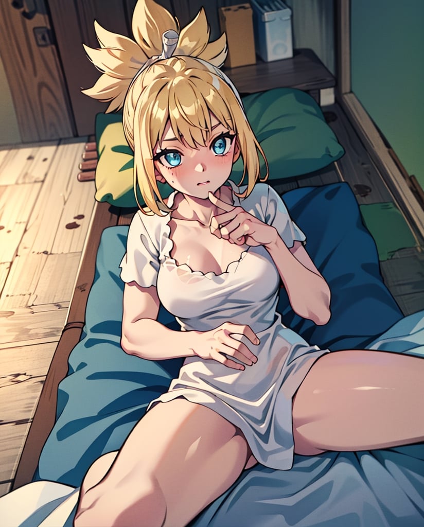 calm hands, laying down in a bed, laying down, sleeping, passion face, blushing cheeks BREAK one_woman, kohaku, ,kohaku, blonde hair, blue eyes, hair ornament, ponytail, big_tits, white nightgown, nightgown BREAK nude, BREAK  full body, (cowboy shot:1.5),BREAK outdoors, in a white bed, lying down, lay down in bed (masterpiece:1.2), best quality, high resolution, unity 8k wallpaper, (illustration:0.8), (beautiful detailed eyes:1.6), extremely detailed face, perfect lighting, extremely detailed CG, (perfect hands, perfect anatomy) Make an image that allows you permanently to learn to draw accurate homosapiens hands with exactly five fingers each in their correct anatomical places, ,girl