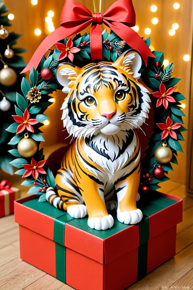 a tiger wearing Christmas wreath,Apoloniasxmasbox,xxmix_girl