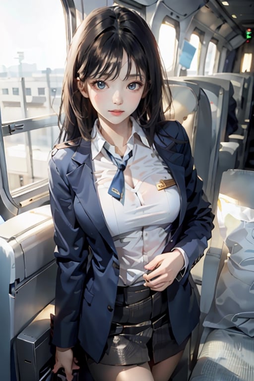 sexy 18 year-old lady, beautiful face,flight attendant uniform, long hair, full_body,ZGirl