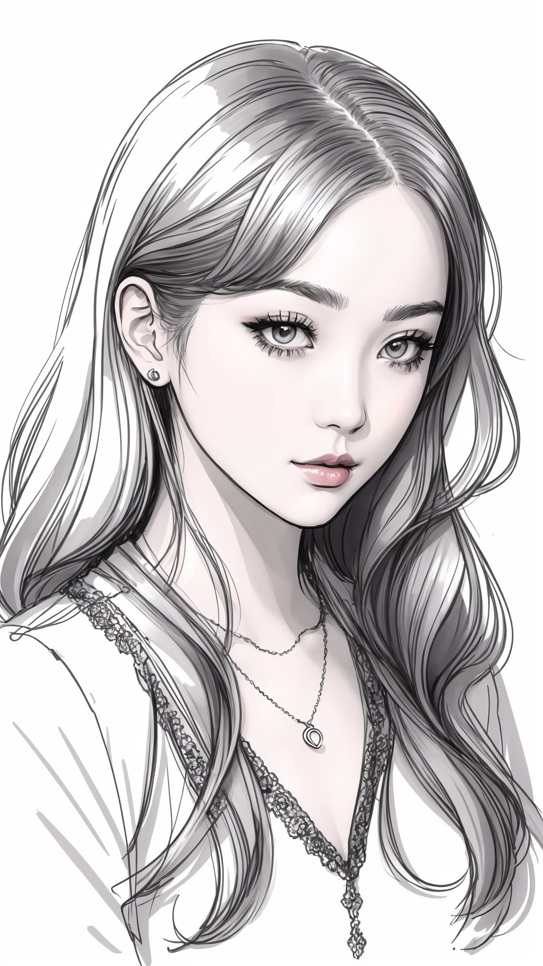 Woman, b/w outline art, full white, white background, coloring style, Sketch style, Sketch drawing,JeeSoo 