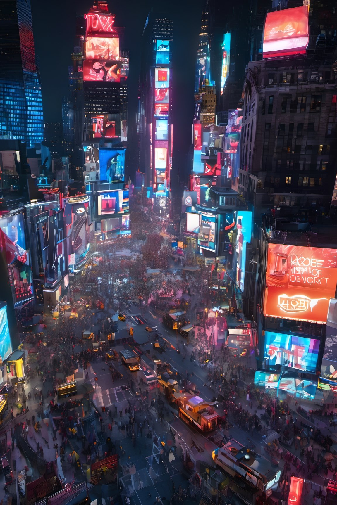 night city, top view ,Spirit Fox Pendant, people walking, realstic, neon light. high detail, high_resolution,make_3d,New York,Night view of New York Times Square, New York distant view, scenery,traffic light, New York ,DonMR0s30rd3rXL ,Pedestrian Signals,rose,knight,cyborg