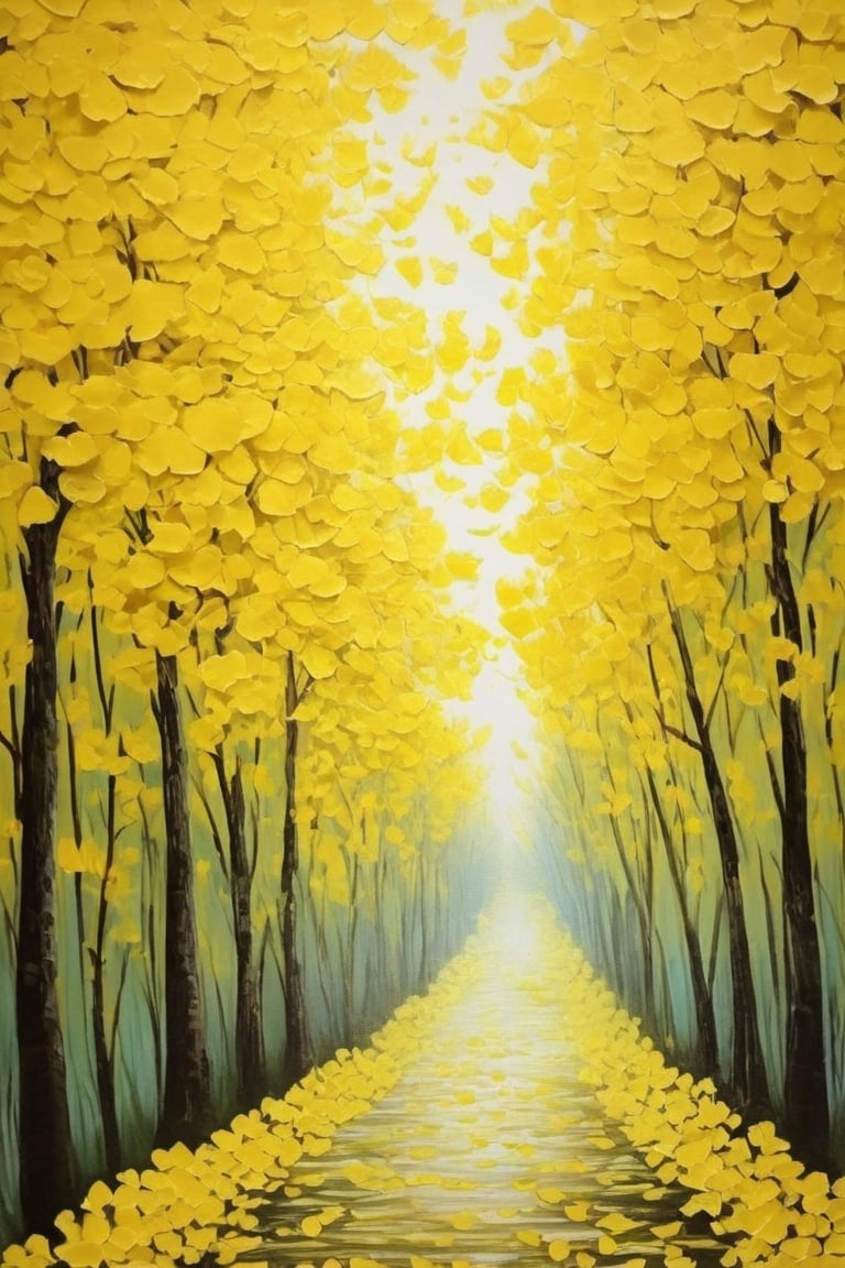 art work canvas,yellow ginkgo forest road
