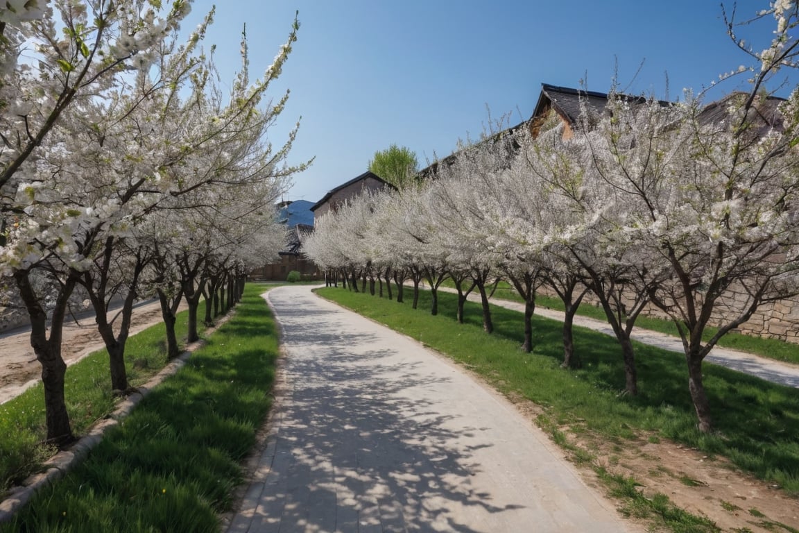 The white plum trees planted at the back of the village were in full bloom.

Ultra-clear, Ultra-detailed, ultra-realistic, ultra-close up, Prevent facial distortion,