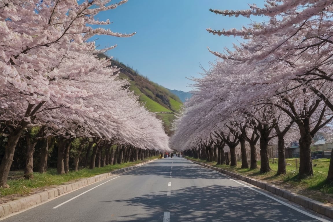 A very close-up shot of cherry blossoms in full bloom along the road in front of the village.
Ultra-clear, Ultra-detailed, ultra-realistic, ultra-close up, Prevent facial distortion,