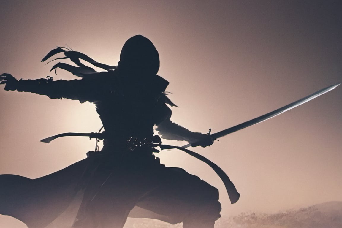 ((Silhouette:1.9)). it's too dark, About 10 Assassins,((A swordsman wearing a wide-brimmed hat and masked About 10 assassins:1.8, crescent moon, grass. Two swordsmen are fighting among the long grass in a meadow with a crescent moon as thin as an eyebrow on a very pitch-black night in all directions1.8)). ((A swordsman flies into the air, wraps his hands around the handle of his sword, and makes a 45-degree downward slash motion. Another swordsman is making an urgent move to block the sword of another swordsman coming down1.5)). jump up and slash the sword. About 10 Assassins surround them.
There is a bit of fog around, reflecting the blue light of the black crescent moon of the swordsman striking, showing even more urgency.
((Silhouette:1.9)), distant view, 8K, gloomy, solemn, urgent, scary, speed, birds flying away in surprise,Sketch