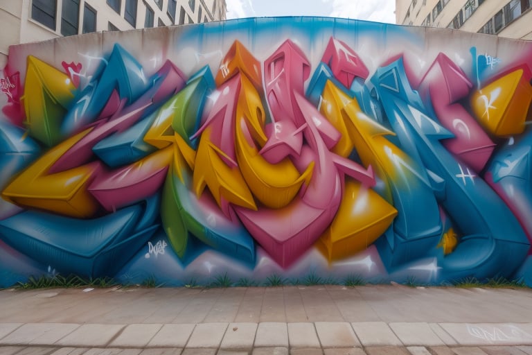 3D graffiti mural, 3D Graffiti, JAHZ letters in close-up, neon colors, bubble style,letras JAHZ grandes y estilizadas, fondo urbano , 3D graffiti, piece, 3d graffiti, symmetrical, perfect, "well-defined letters", "readable text", "each letter clearly visible" .,3D graffiti, piece, 3d graffiti,graffiti 3d,Graffiti 3D,pieza