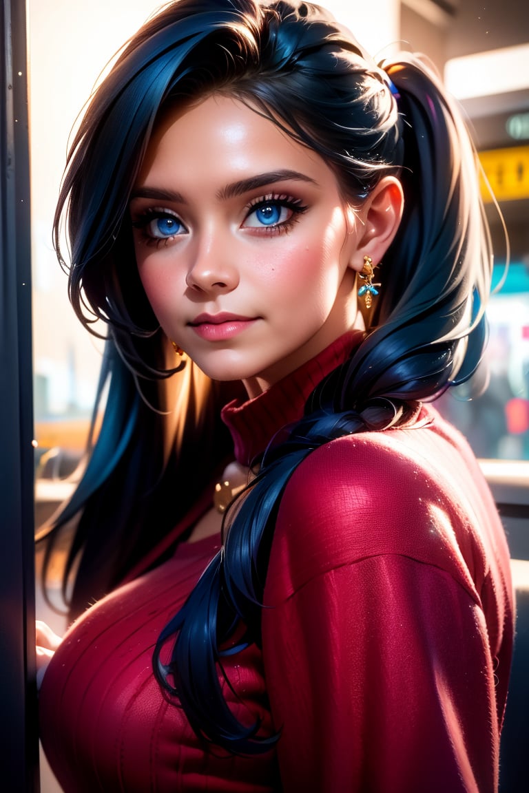 (best quality,4k,8k,highres,masterpiece:1.2),ultra-detailed,(realistic,photorealistic,photo-realistic:1.37),portrait,beautiful detailed eyes,beautiful detailed lips,extremely detailed eyes and face,big bust, long eyelashes,long hair,detailed jewelry,vivid colors,smile,skirt,night,blue eyes,blue hair,twintails,earrings,short skirt,Krisslove-1, train station 
