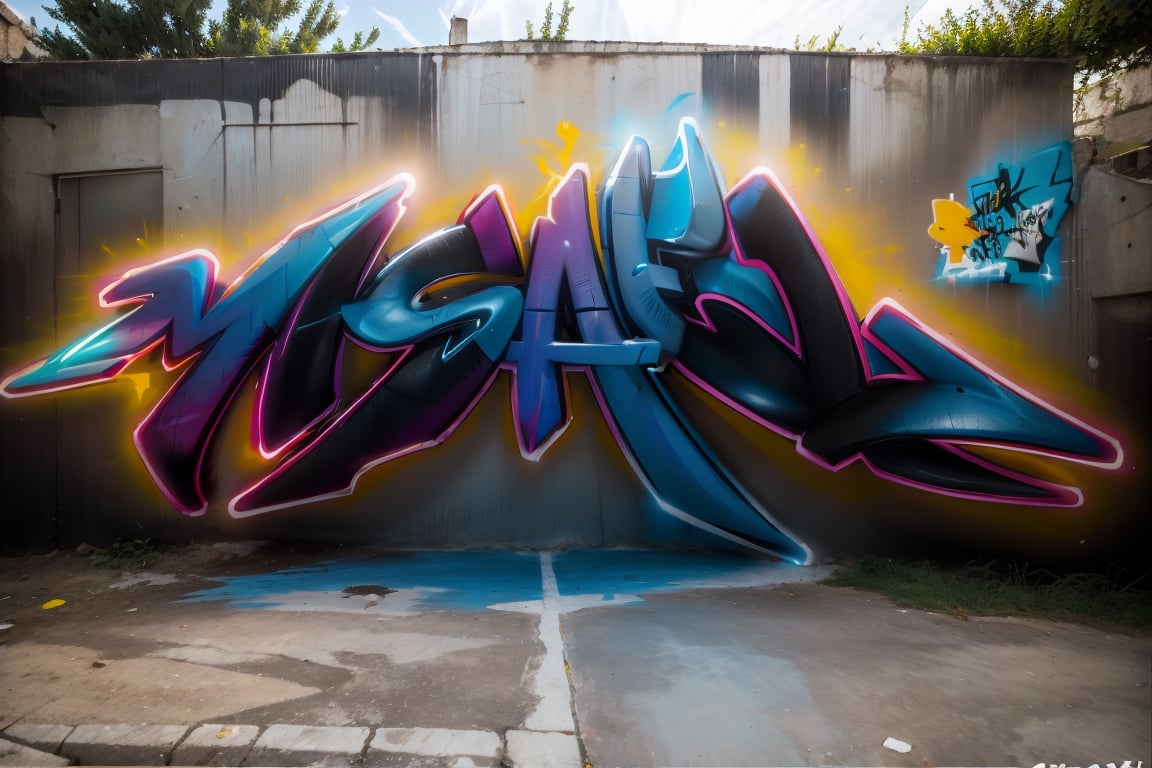  "Graffiti 3D wildstyle, letras JAHZ entrelazadas y estiradas, colores neón, fondo abstracto, efecto 3D exagerado"