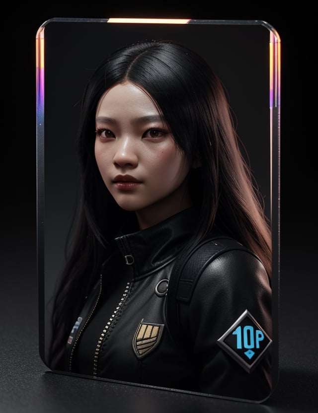 Assume the role of a Senior Graphic Designer, known for creating NFT card templates for popular games developed by Epic Games. Your new assignment is from Hvrs DAO, who has commissioned you to design a 3D NFT Profile Picture (PFP) card template with a holographic effect. The design must be of 4K resolution and adhere strictly to the dimensions of 1024 by 1536 pixels, sharp detailed translucent casing