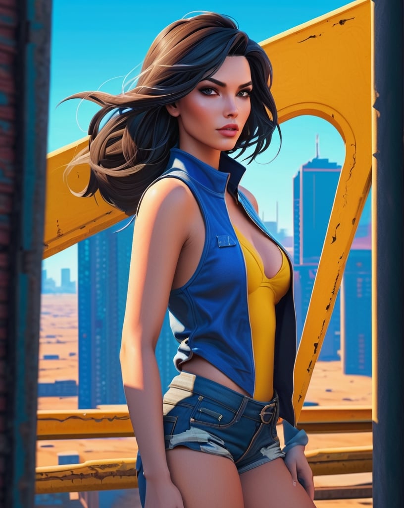 Style features:
Illustrative
Urban
Detailed
Letters
Vivid
full body,
Faye Valentine, by loish, exaggerated, by alex ross, by ilya kuvshinov, by frank frazetta, glow in the dark, grunge,
High resolution, extremely detailed, atmospheric scene, masterpiece, best quality, high resolution, 16k, high quality), (Full Body), SAM YANG, High detailed, picture perfect face, slim waist, perfectly textured skin, straight hair, dark hair, colorful, (wipe lips, thic lips), cute, sexy, charming, alluring, feminine, she looks lost, in awe, (fallout game video (blue vault 101 jumpsuit)), run, looking out over post apocalyptic scenario, junkyard, wild west, fallout, video game, more details, High detailed, apocalyptic city backdrop, EnvyBeautyMix23,EnvyBeautyMix23,DeepikaPadukone,18+,sexy,3dcharacter,giga_busty,sidesexwithfeet