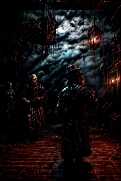 (Raw Photo:1.3) of (Ultra detailed:1.3) 
 apocalypse in the background, with its four horsemen, plague, famine, war and death, seen from the front running towards the camera. tim burton style, The Nightmare Before Christmas
,Marionette