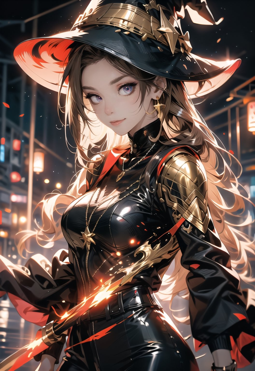 Red eyes, evil, golden, shiny, gold hair,High detailed ,midjourney,perfecteyes,Color magic,urban techwear,hmochako,better witch,witch, witch,Long hair ,long hair