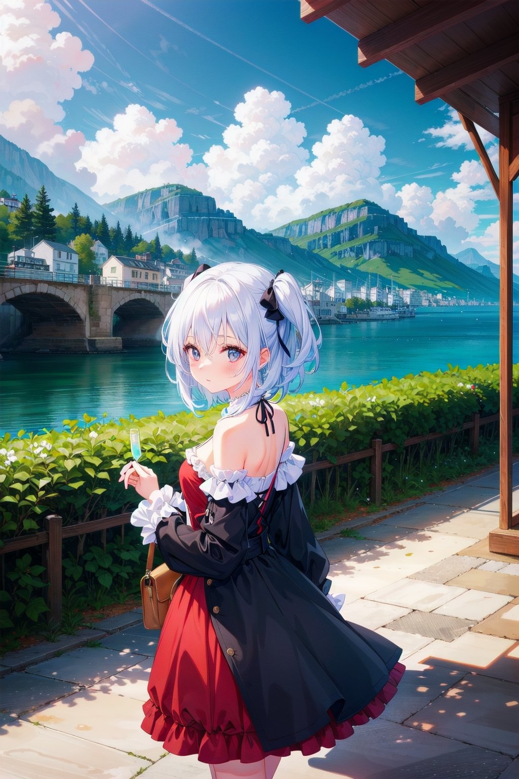 1 girl, solo, chemise dress, scenery, frill dress, masterpiece, high_res, best quslity, hdr, 