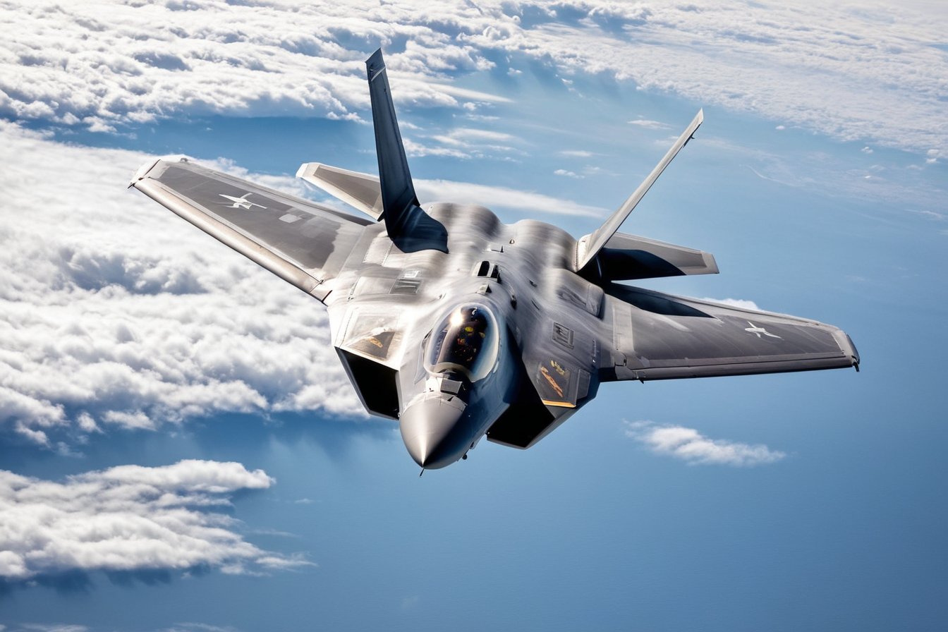 Full view, F22 raptor, in the sky, cloudy, masterpiece,