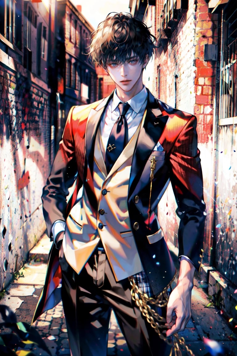 8k, (absurdres, highres, ultra detailed), 1 boy, EpicArt, school, blazer, school uniform, male high school student