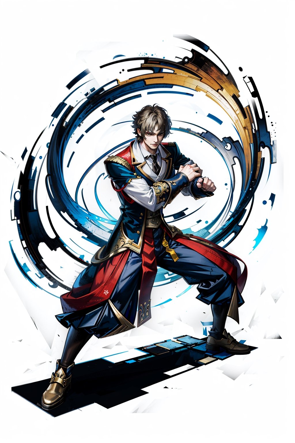 masterpiece,, (masterpiece, best quality:1.5), fighting stance, battle pose, [(white background:1.15)], 1 man, short hair, tall handsome man