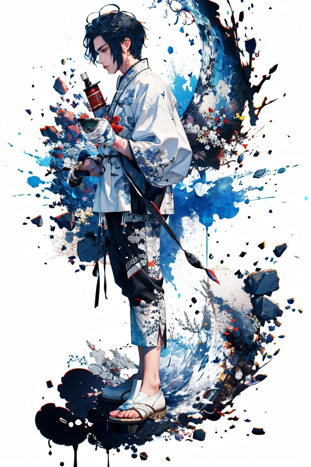 8k, (absurdres, highres, ultra detailed), (1 man:1.3), EpicArt,Chinese ink paint,water inkSpot,White and white,Chinese style, chinese_clothes