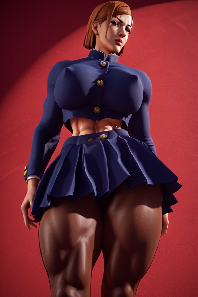 score_9, score_8_up, score_7_up, source_3d, 3d style, unreal engine 5, 1girl, ((nobara kugisaki from jujutsu kaisen), school uniform, blue jacket, skirt, long_sleeve, nipple bulge, pantyhose,large_breasts,toned_muscles, curvy body, ,motion_line,action_lines,cowboy_shot, looking_at_viewer ,toned_muscles, curvy body,voluptuous,defined_abs,huge ass, masterpiece, 4k, best quality