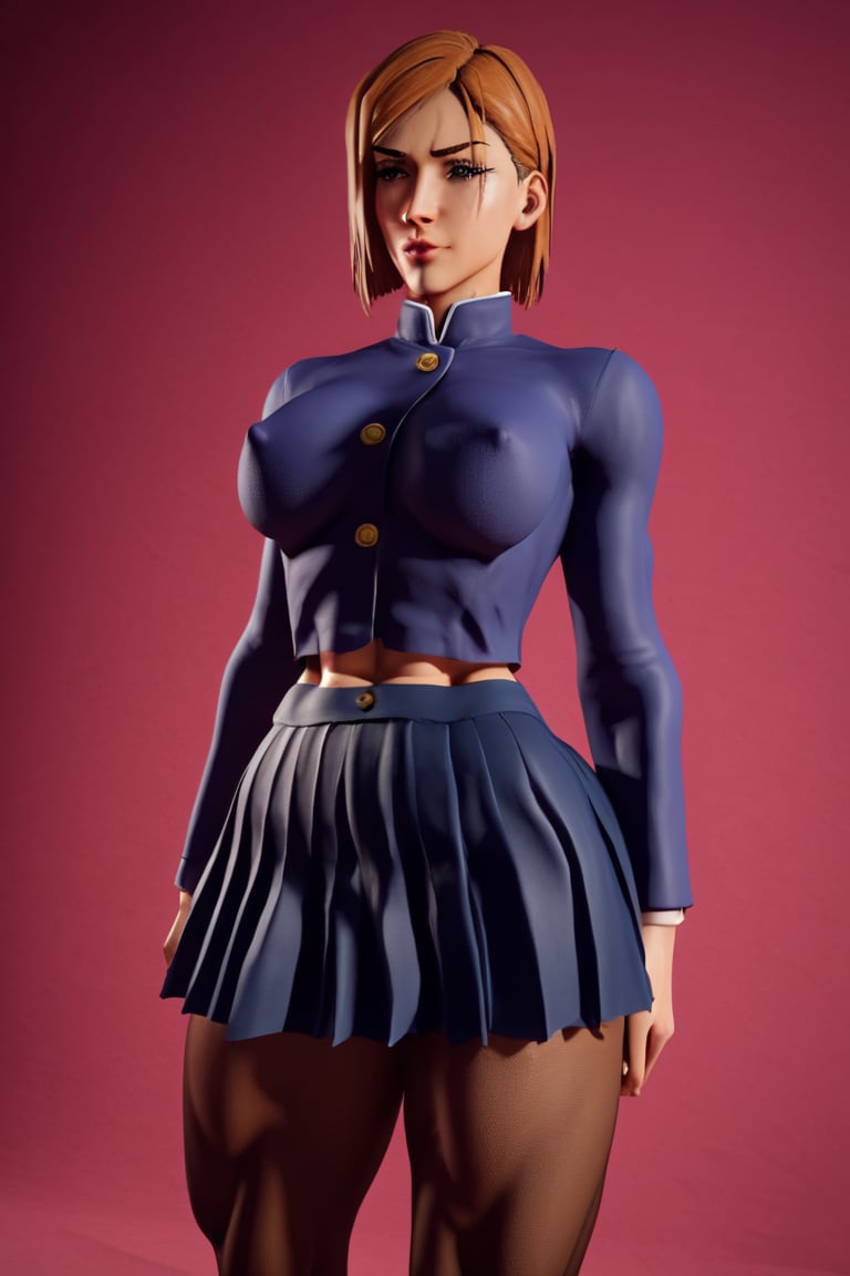 score_9, score_8_up, score_7_up, source_3d, 3d style, unreal engine 5, 1girl, ((nobara kugisaki from jujutsu kaisen), school uniform, blue jacket, skirt, long_sleeve, nipple bulge, pantyhose,large_breasts,toned_muscles, curvy body, ,motion_line,action_lines,cowboy_shot, looking_at_viewer ,toned_muscles, curvy body,voluptuous,defined_abs,huge ass, masterpiece, 4k, best quality