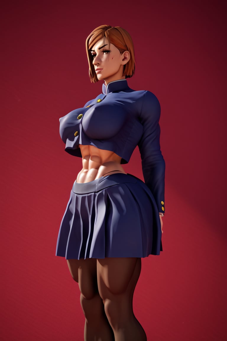 score_9, score_8_up, score_7_up, source_3d, 3d style, unreal engine 5, 1girl, ((nobara kugisaki from jujutsu kaisen), school uniform, blue jacket, skirt, long_sleeve, nipple bulge, pantyhose,large_breasts,toned_muscles, curvy body, ,motion_line,action_lines,cowboy_shot, looking_at_viewer ,toned_muscles, curvy body,voluptuous,defined_abs,huge ass, masterpiece, 4k, best quality