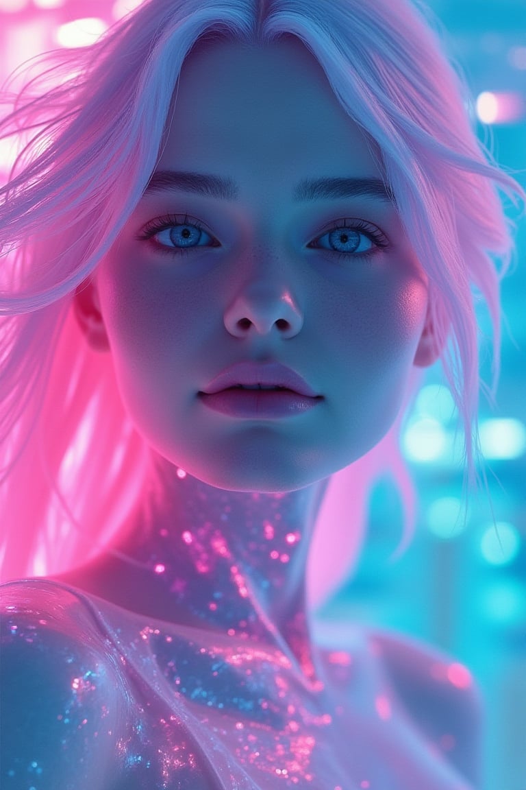 In a mesmerizing whirl of vibrant colors, an immaculate exquisite digital picture of (photo-realistic Scandinavian woman), emerges from the depths of a cyberpunk underwater oceanic city, stands in stark contrast against a soft, pastel background. This stunning photo captures a figure with flawless, radiant skin and strikingly bright eyes that seem to hold a universe of secrets. enigmatic metallic entity. Every pixel is meticulous and precise, highlighting the intricate details of the avatar's flowing hair and ethereal aura, happy, smile, electric power waves. The overall composition exudes a sense of otherworldly beauty, drawing viewers into a realm of digital enchantment. Smile, sharp, masterpiece





