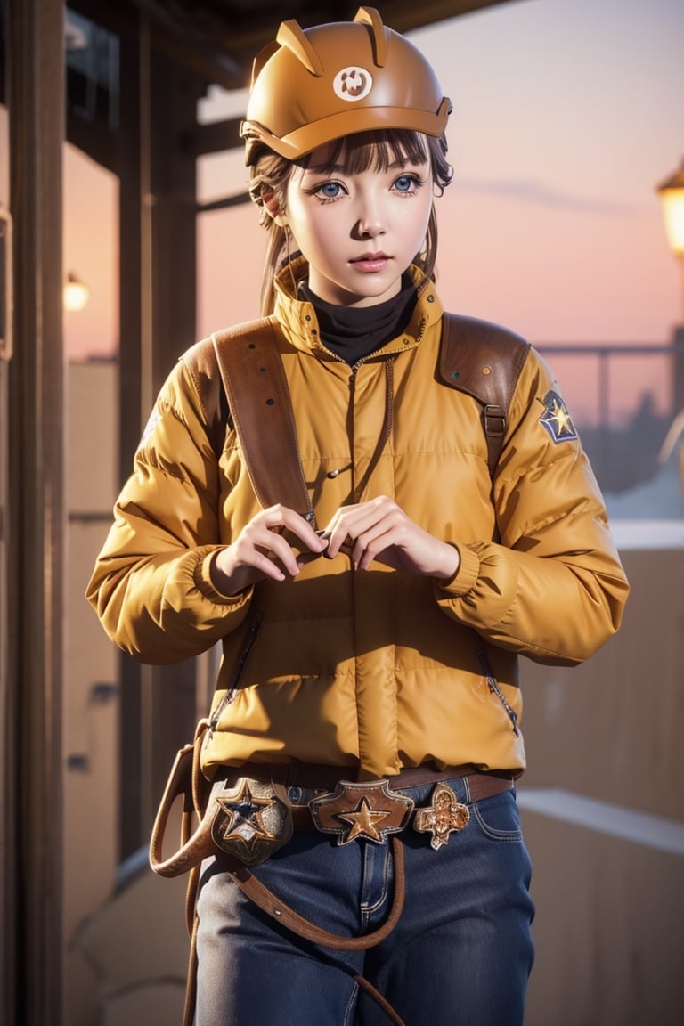 hinatamiyake, ,hinata miyake, short hair, brown hair, (brown eyes:1.5),BREAK jacket, helmet, orange jacket, orange helmet,BREAK outdoors, snow, ice, snowflake,BREAK looking at viewer,BREAK (lyco:GoodHands-beta2:1), (masterpiece:1.2), best quality, high resolution, unity 8k wallpaper, (illustration:0.8), (beautiful detailed eyes:1.6), extremely detailed face, perfect lighting, extremely detailed CG, (perfect hands, perfect anatomy),(cowboy shot:1.8)More Detail