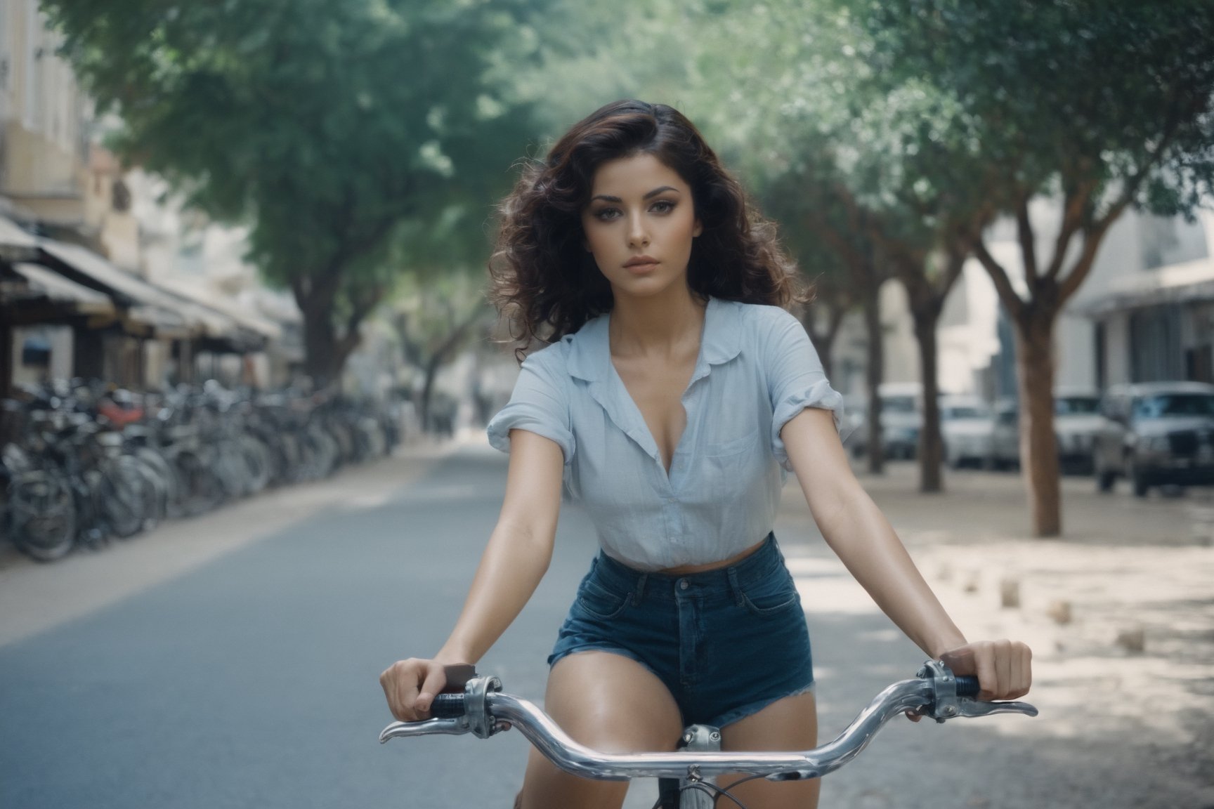 ((manara)) raw photography, cinematic still, MGM, extremely beautiful xxmixgirl riding a bicycle