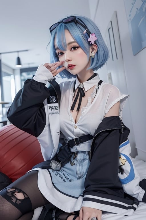 rem, skyblue hair