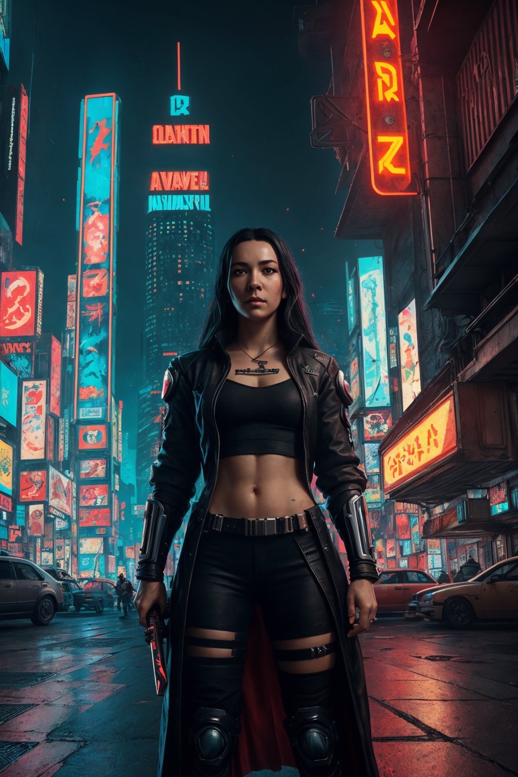 Beautiful woman, anti hero wearing black and purple uniform, laser katana sword in hand, white skin, long black hair, portrait, Jeff Bridges, ((cartoon style)), Marvel Cinematic Universe style, (((cyberpunk city in the background))), soft bokeh of futuristic city, Atey Ghailan, Jeremy Mann, Greg Manchess, Antonio Moro, trend in ArtStation, trend in CGSociety, Intricate, High Detail,  Sharp focus, dramatic and photorealistic painting art by Midjourney and Greg Rutkowski, bokeh in the background