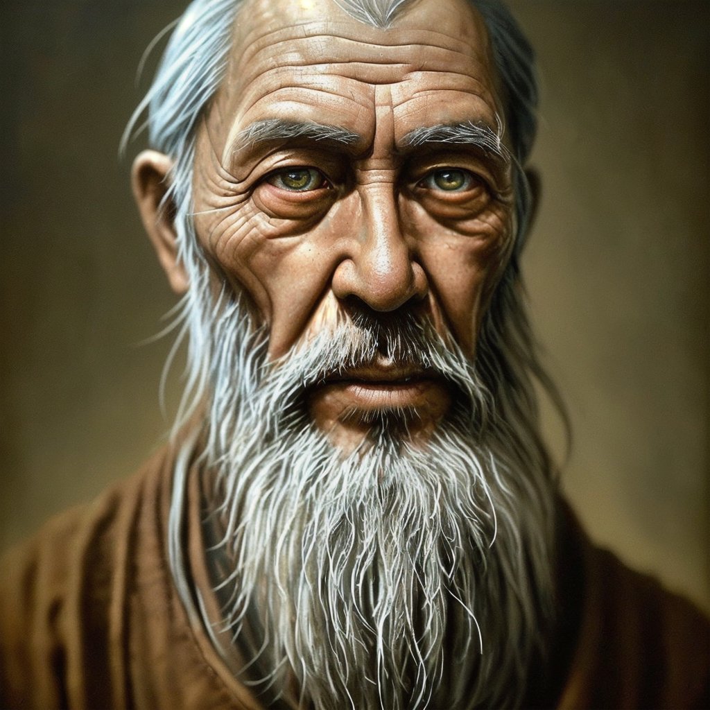 Dappled Light, photo portrait of a character, intricate pencil sketch mugshot of an old Vietnamese man with long beard:: Tom Bagshaw, Zdzislaw Beksinski, Yoshitaka Amano, Raffaello Ossola, Martin Wittfooth, Luigi Spano, Vladimir Kush :: stunning interpretive visual,, colorful, realistic eyes, dreamy magical atmosphere, (skin texture), (film grain), (warm hue, warm tone),  cinematic light, side lighting,