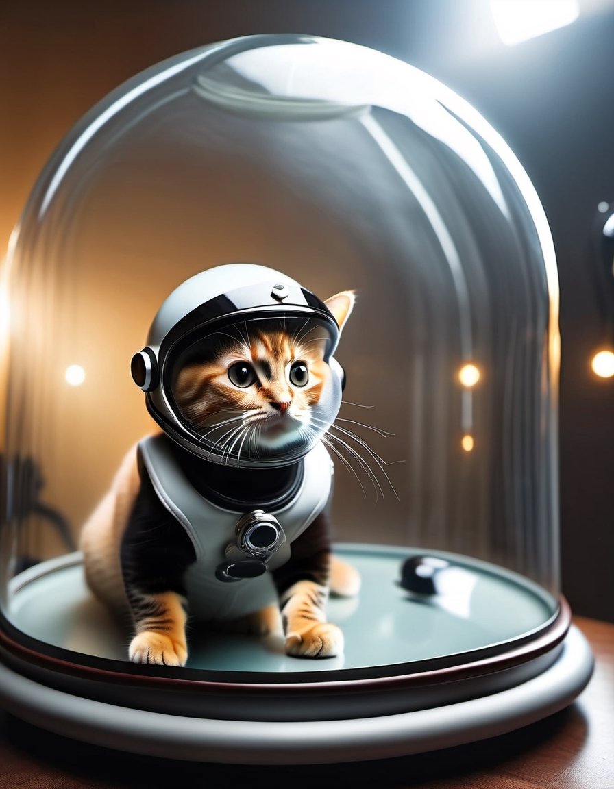 Photo of alien Cat piloting a flying saucer with glass dome
