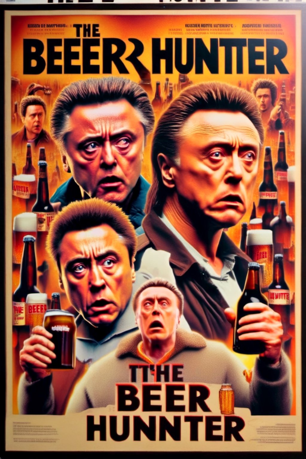 Movie poster page. The Beer Hunter starring Robert De Niro, and Christopher Walken. Sign says "The Beer Hunter "