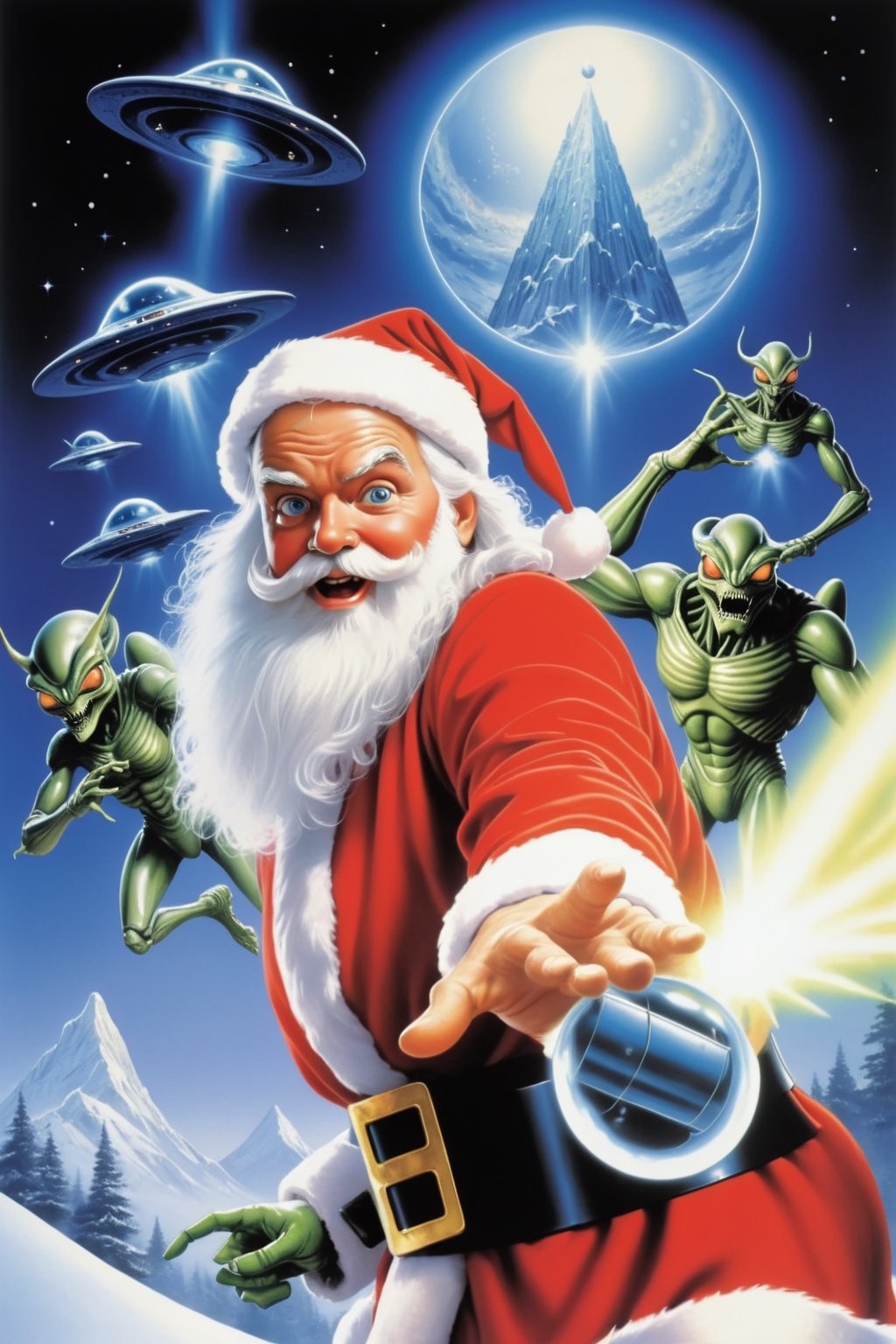 Movie Poster - 1985 Drew Struzan movie poster of Santa vs Aliens,thm style