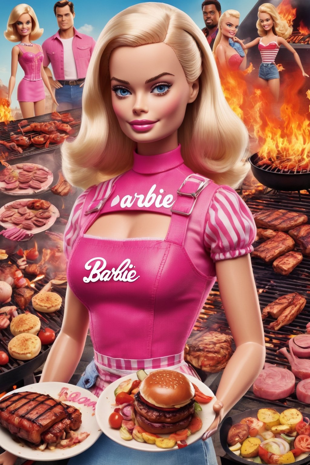 Movie poster page "Barbie Q" starring Margot Robbie and BBQ
