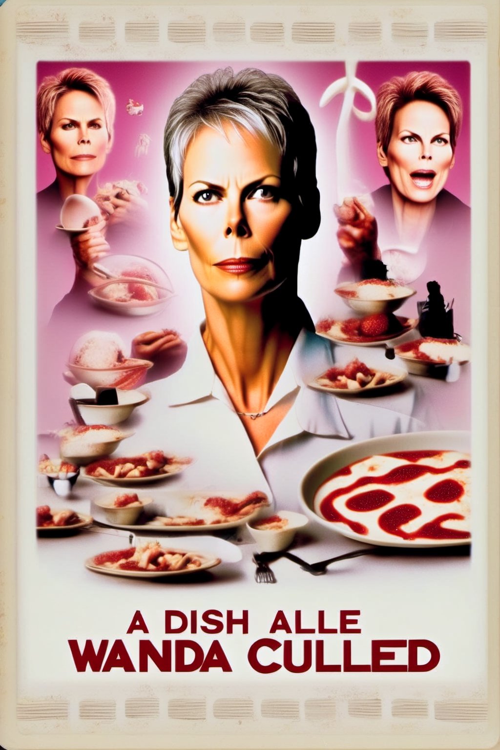 Movie poster page "A Dish Called Wanda" starring Jamie Lee Curtis. text logo ""A Dish Called Wanda"
