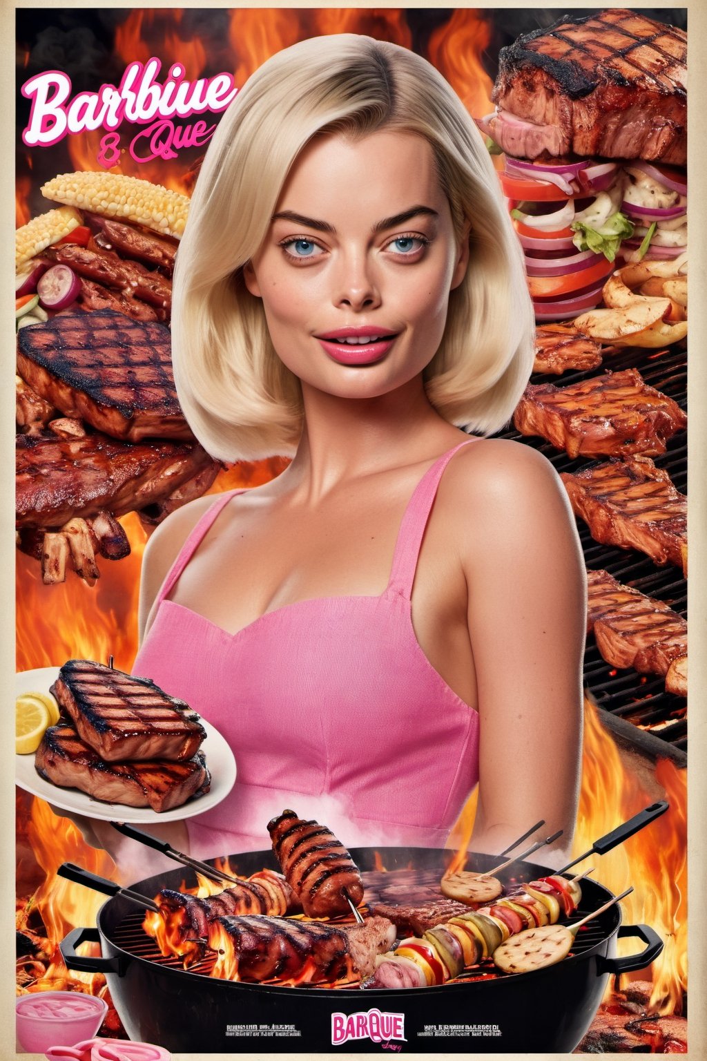 Movie poster page "Barbiecue" starring Margot Robbie and BBQ.