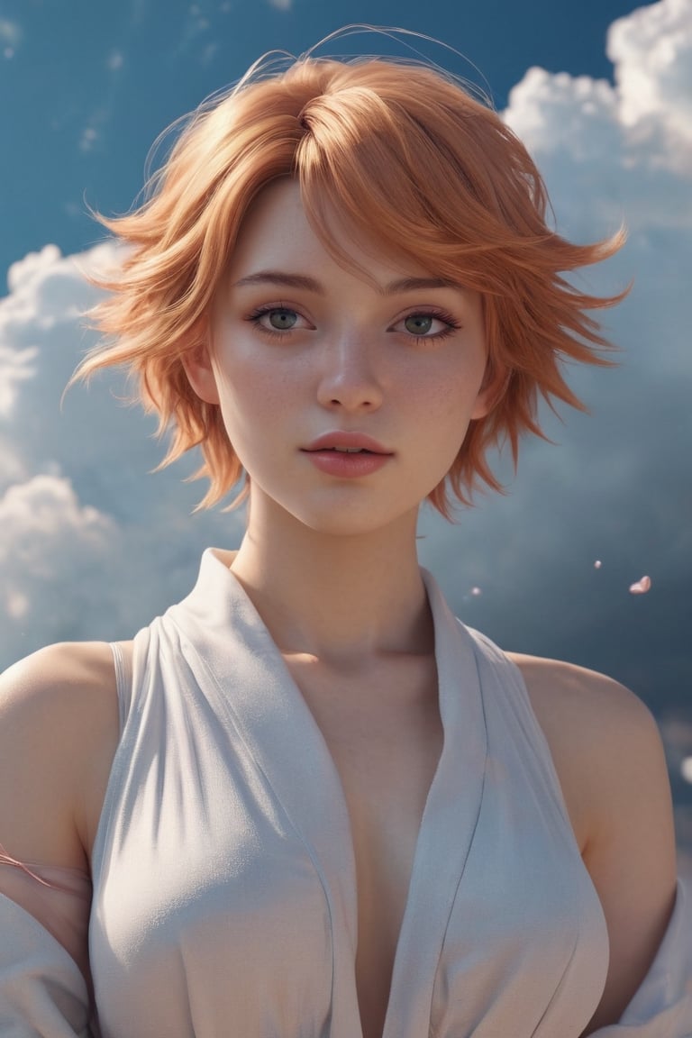 Beautiful young woman with a seductive voice for an AI assistant has led to broken hearts everywhere. She is depicted in 3D B&F style using the Octane render engine at 4K resolution and a focal length of 35mm film still, featuring details onblett's face which appears blue due to her rose color palette being edited from ediwork.ie artHarpifiade by Katsuhiro Otomo final fantasy marxiv rabbit love anime gorgeous camera tiny cozy livingcalf robes amber and gold colors water Octane render of nature on space clouds flying over us