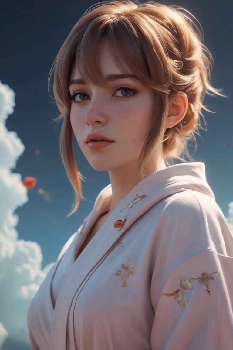 Beautiful young woman with a seductive voice for an AI assistant has led to broken hearts everywhere. She is depicted in 3D B&F style using the Octane render engine at 4K resolution and a focal length of 35mm film still, featuring details onblett's face which appears blue due to her rose color palette being edited from ediwork.ie artHarpifiade by Katsuhiro Otomo final fantasy marxiv rabbit love anime gorgeous camera tiny cozy livingcalf robes amber and gold colors water Octane render of nature on space clouds flying over us