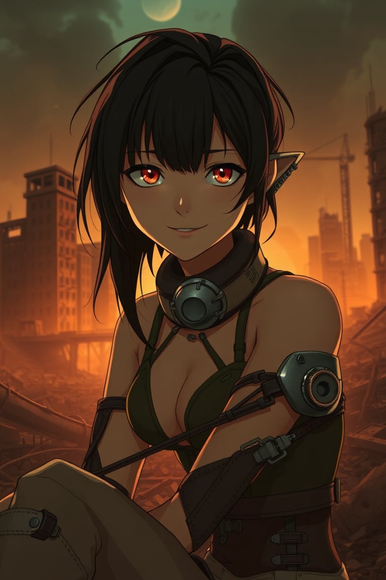 In a gritty post-apocalyptic wasteland, Ayanamiya (Mad Max furries and cyborg) sits amidst the ruins of a once-thriving city. Her piercing eyes, inherited from Ilya Beksinski's iconic style, shine with kindness as she smiles softly. Her hair, reminiscent of Rembrandt's masterful brushstrokes, flows like dark silk in the dim light. The global illumination casts an eerie glow on her features, set against a backdrop of desolate buildings and twisted metal. James Audrey, channeling his inner Ayanamiya, poses with an air of quiet strength, as if ready to face whatever dangers lurk beyond the horizon. In 4K HDR, this Octane-rendered masterpiece is a testament to the fusion of anime's visual flair and photorealism, capturing the essence of a dystopian world in exquisite detail.