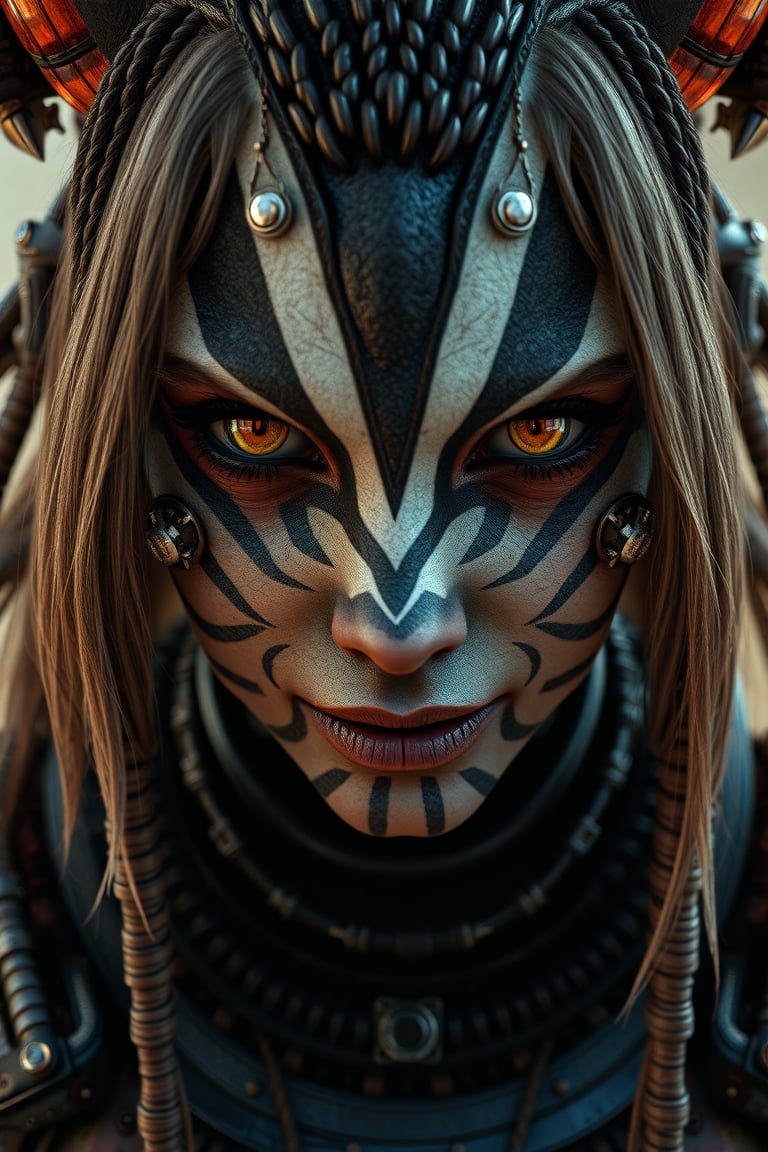 Mad Max furries and cyborg. intricate abstract, ultra intricately detailed 3D render, global illumination, by Beksinski's Ilya Prima's striped eyes with kind smile her hair, rembrandt, style from Anime series CGSociety,hyper realistic, 4k HDR, octane render, photographic, highajic, very stylish young James Audrey as Ayanamiyareenshotatalieocalyptic after 