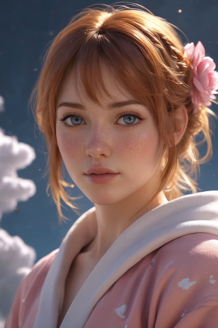 Beautiful young woman with a seductive voice for an AI assistant has led to broken hearts everywhere. She is depicted in 3D B&F style using the Octane render engine at 4K resolution and a focal length of 35mm film still, featuring details onblett's face which appears blue due to her rose color palette being edited from ediwork.ie artHarpifiade by Katsuhiro Otomo final fantasy marxiv rabbit love anime gorgeous camera tiny cozy livingcalf robes amber and gold colors water Octane render of nature on space clouds flying over us