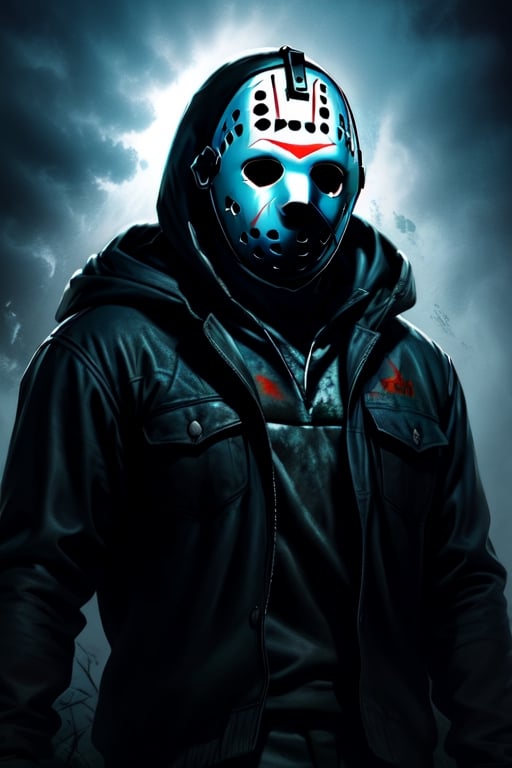 Scary, eerie, dark, psychological, blue, jasonmale  symbolising dark and love, rod in black suit,hood on, blue colouring and lighting ,jasonmale