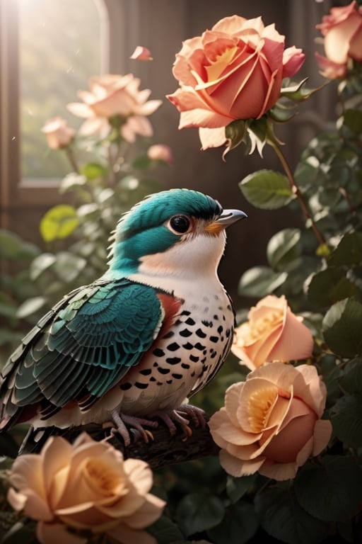 (best quality, highres, ultra-detailed), red roses ,pastel colors,soft shadows,blooming petals,delicate stems,fresh and vibrant,botanical inspiration,dreamy atmosphere,artistic details,nature-inspired,fine lines,detailed texture,garden beauty (((A (flying) bird in the air))) (((hasselblad 70mm camera films)))(((hyper-detailed, photorealistic, ultra photoreal, cinematic shading Renaissance style. Photographic detailed)))photorealistic,leonardo