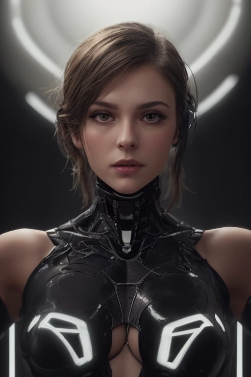 cyborg,girl,neon glow background,portrait,upper body,cinematic,(best quality,4k,8k,highres,masterpiece:1.2),ultra-detailed,(realistic,photorealistic,photo-realistic:1.37),HDR,UHD,studio lighting,vivid colors,bokeh,tech enhancements,perfectly smooth skin,colored hair,metallic details,sparkling eyes,expressive face,glowing neon circuit patterns,sleek futuristic outfit,classy cybernetic enhancements,confident pose,dynamic camera angle,blurred background,sci-fi style