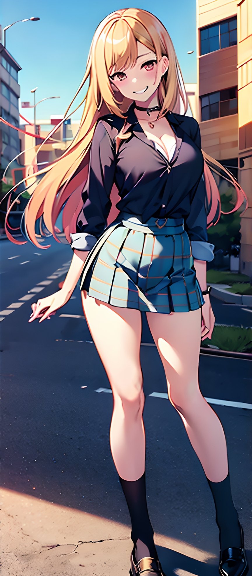 1gir,solo,masterpiece), best quality, highest quality, extremely detailed CG unity 8k wallpaper, detailed and intricate, original,highres,Kitagawa Marin,Kitagawa,jk,outdoors,Stockings,Hands behind your back,smile,Hd
