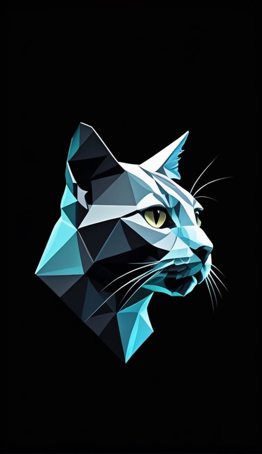 logo, cat in polygon, black background, high resolution, 4k, 