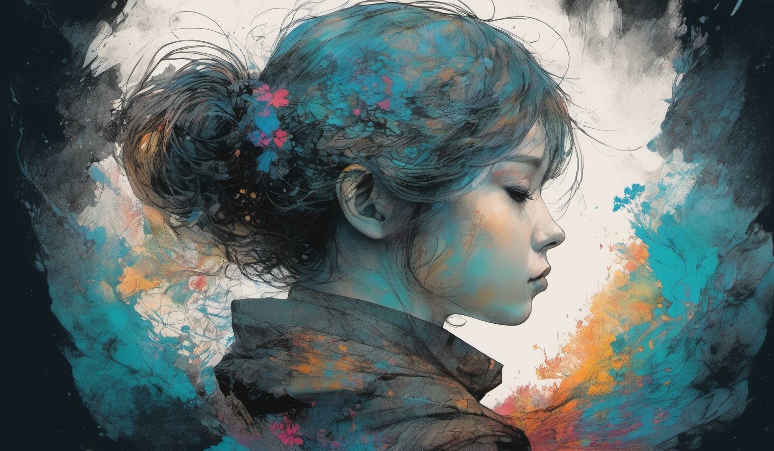 sad| dark background| anime style| key visual| intricate detail| highly detailed| breathtaking| vibrant| panoramic| cinematic| Carne Griffiths| Conrad Roset| ghibli,digital artwork by Beksinski,DOUBLE EXPOSURE,charcoal \(medium\),Comic Book-Style 2d,2d,watercolor \(medium\),lineart