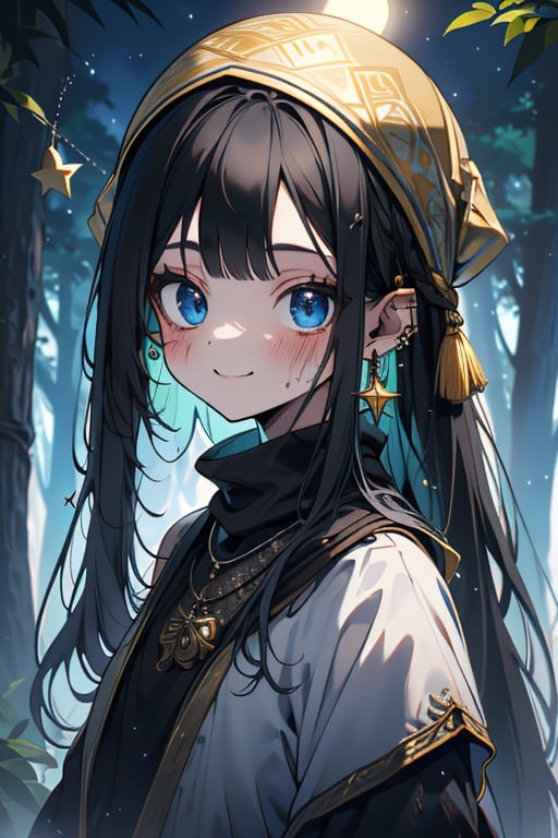 black hair, blue eyes, yellow attush, friendly face, headscarf, little girl, happy smile, bangs, in the forest at night, masterpiece, star earrings, detailed, high quality, absurd , strongest human being of all, bearer of the hope of the world, long hair, necklace of scales,perfect face,8 year old girl,
,best quality,Poor thing, dirty clothes, mud on the face.
