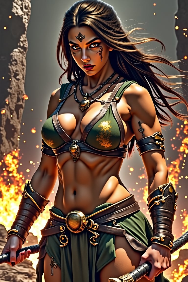 Angry Savage Barbarian woman with sexy body Tall Muscular Ready to attack,ct-savaga,Spider spirit Fourth sister, detail, beautiful, masterpiece, 16k